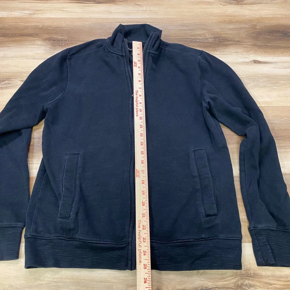 Banana Republic Zip Up Cardigan Size M Mock Neck Slub Knit Cotton Black Sweater